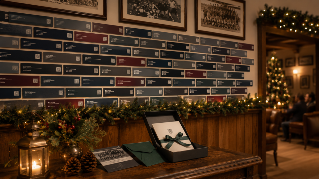 Christmas scene with a Heritage Tile wall for a meaningful club recognition gift.